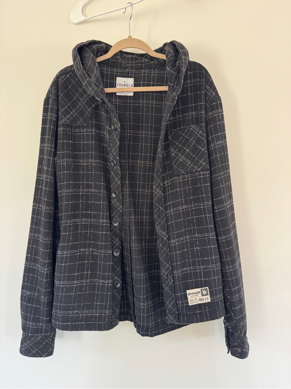 YOUNGLA Plaid Soft Hoodie Shacket Designer Jacket Large